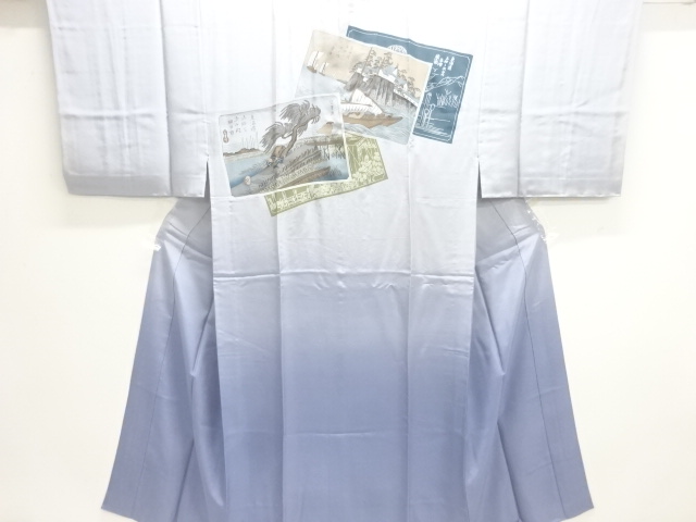 JAPANESE KIMONO / ANTIQUE MENS JUBAN / SILK / 53 STATIONS OF THE TOKAIDO